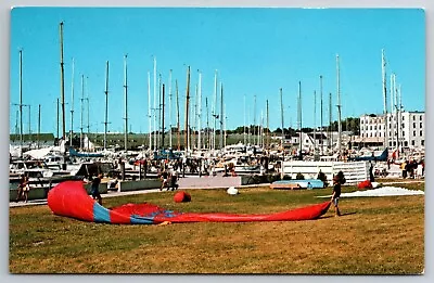 Vintage Postcard MI Mackinac Island Yacht Harbor Sailboats Chrome ~11557 • $1.64