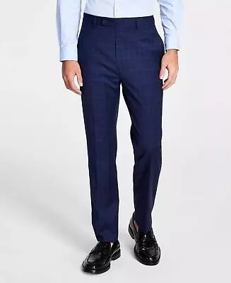 Calvin Klein Men's Slim-Fit Plaid Dress Pants Blue 36 X 32 • $13.50