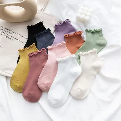 Thin Cotton Casual Women's Socks Boat Socks Frilly Ruffle Socks Ankle Short • $10.54