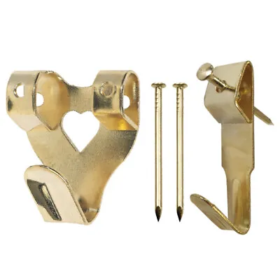 Brass Picture Hooks With Nails Single Double Decorative Wall Photo Frame Pack 10 • £2.64