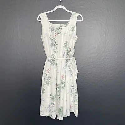 Malvin Fit & Flare Dress Womens Medium White Linen Tropical Floral Square Neck • $24.99