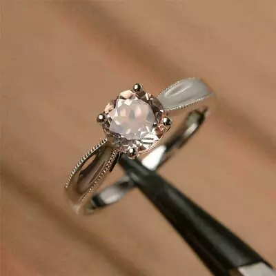 2Ct Round Lab-Created Morganite Solitaire Engagement Ring 14K White Gold Over • $71.99