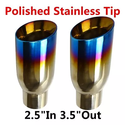 2PCS 2.5  In 3.5  7.75  Out Blue Burnt Exhaust Slant Cut Polished Stainless Tip • $35.99