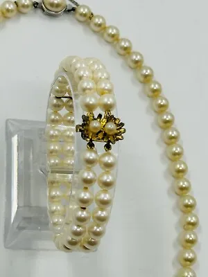 Vintage Majorica Simulated Pearl Necklace & Bracelet With 925 Silver Clasp • $68.38