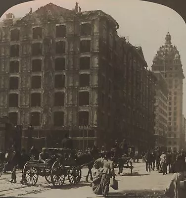 Palace Hotel Burned Out San Francisco Earthquake CA White Stereoview  1906 • $9.99