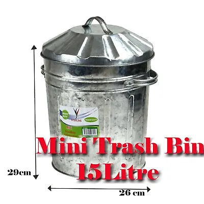 Galvanised Metal Bin 15L Home Garden Rubbish Waste Dustbin Animal Storage • £13.20