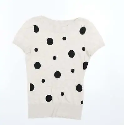 £3.50 • Buy Debenhams Womens Beige Polka Dot 100% Cotton Basic T-Shirt Size 8 Round Neck