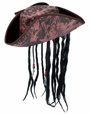 £8.99 • Buy Adult's Pirate Hat - Beads And Attached Fake Dreadlock Hair Jack Sparrow Costume