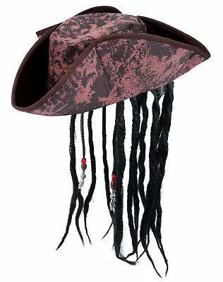 Adult's Pirate Hat - Beads And Attached Fake Dreadlock Hair Jack Sparrow Costume • £8.99