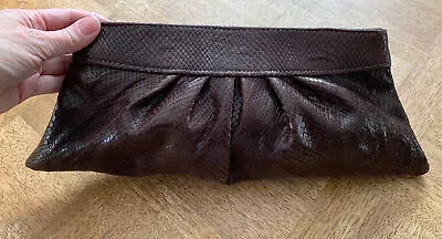 LAUREN MERKIN Brown Embossed Leather Snakeskin Clutch  • $19.99