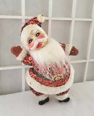 Vintage Christmas Beaded Sequin Santa Rubber Face Handmade • $40
