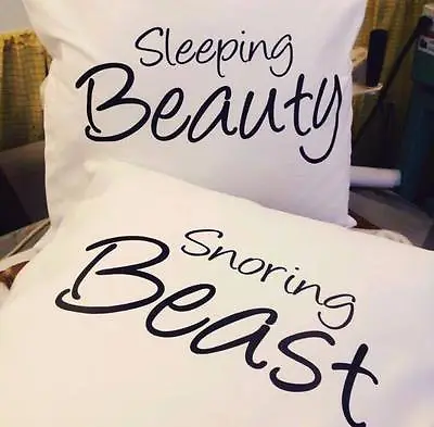 Sleeping Beauty Snoring Beast Funny Pillow Casebedroom Mr&Mrs • £12