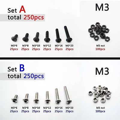 250X Assortment Kit Metric M2 M3 Mushroom Button Head Hex Socket Screw Bolt Nut • £6.59