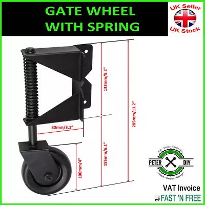 £29.97 • Buy GATE WHEEL Swivel Spring Loaded Garden HEAVY DUTY Sliding Caster For Gate BLACK