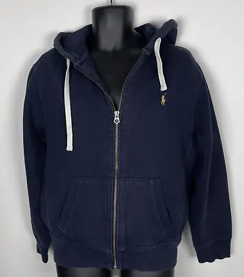 POLO Ralph Lauren Men’s Navy Blue Zipped Pony Logo Hoody Size Large Good Cond • £18