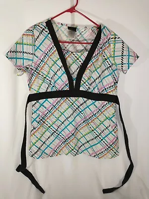 Baby Phat Scrub Top Size Small Plaid Colorful Nurse Work Wear Professional • $8.99