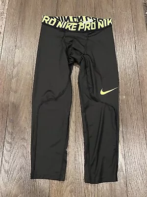 Mens Nike  Jock 3/4 Spandex Tights Compression Pants Black Volt Small • $23.80