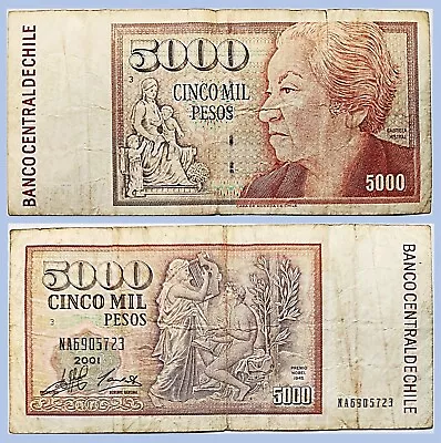 Chile 5000 Pesos 2001 P-155e Fine Circulated Banknote Serie NA6905723 • $11.99