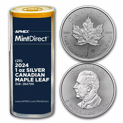 2024 Canada 1 Oz Silver Maple Leaf (25-Coin MintDirect® Tube) • $851.03