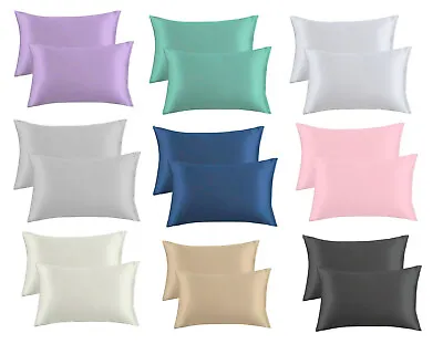  2 X Soft Silk Feel Pillowcase Micorfiber Pillow Cases Bedding Cushion Cover • £3.49