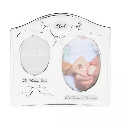 Diamond Wedding 60th Anniversary Photo Frame Dual Pictures Then Now Gift • £15.86