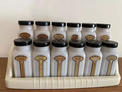 Vintage Griffith’s Spice Jars---white Milk Glass With Black Lids • $31