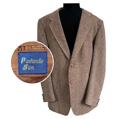 Vintage Panhandle Slim Tweed Blazer Mens 48R Brown Wool 70s Western Sport Coat • $129.95