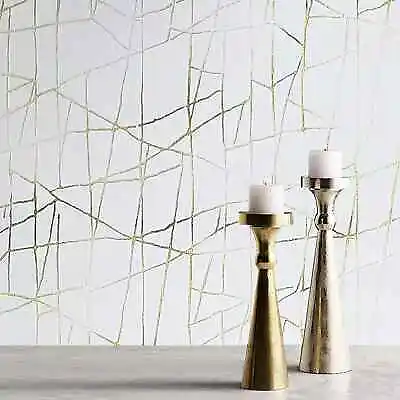 Modern Wallpaper Beige Cream Off White Gold Metallic Textured Abstract Lines 3D • $88