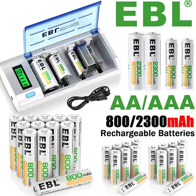 AA AAA Rechargeable Batteries NI-MH 1.2V 800mAh 2300mAh / Universal Charger Lot • $7.39