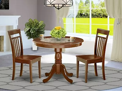 3pc Dinette Set 36  Round Kitchen Pedestal Table + 2 Wood Chairs In Mahogany • $395