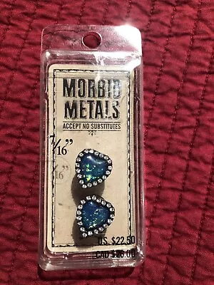 Morbid Metals 7/16G Black Opal Heart Plugs • $9.25