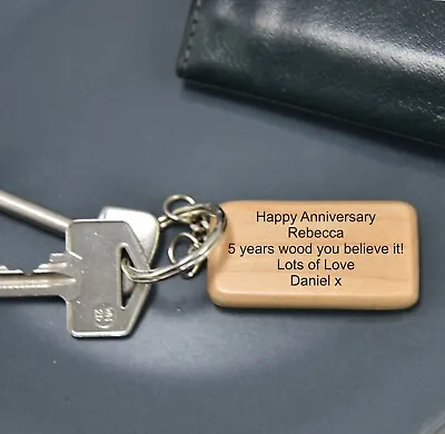 Personalised Wedding Anniversary Gift Wooden Keyring 1st 5th Wife Husband Wife • £7.95