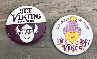 Vintage TCF Minnesota Vikings Viking Fan Club Think Happy Vikes Pinback Buttons • $8.81