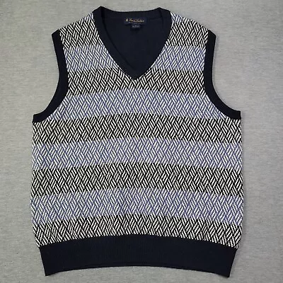 Brooks Brothers Sweater Vest Men's Medium Navy Blue V-Neck Geometric Cotton Knit • $29.99