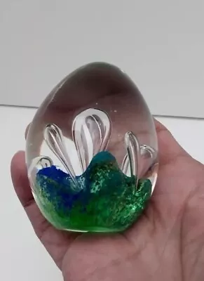 Vtg Glass Egg Colorful Paperweight Large Bubbles Murano StyleHand Blown  • $15