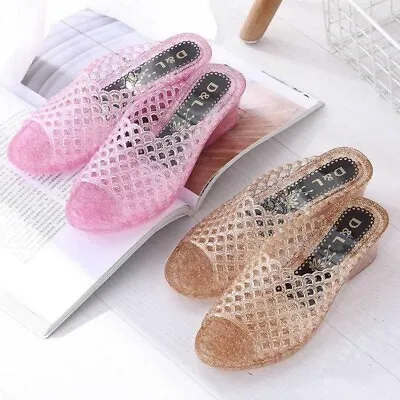 Women's Slipper Wedge Mid Heel Summer Clear Sandals Fashion Jelly Shoes Beach • $18.99