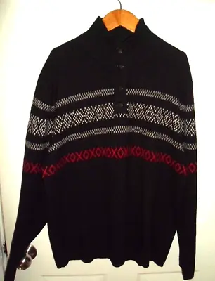 Impermeable Platinum LGE 2-Ply Cashmere Pullover Sweater Black Fair Isle 1/4-But • $29.99