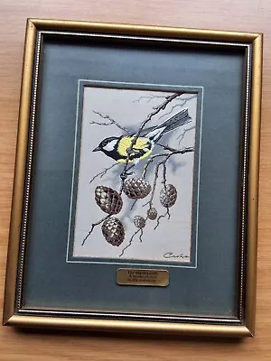  J & J Cash Of Coventry Woven Silk Picture Birds  GREAT TIT Free Post • £10.99