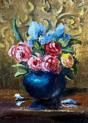 ACEO ORIGINAL Oil Painting Miniature  -Roses And Iris- JFM ART • $10