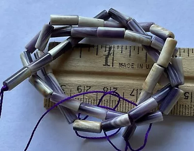 10x4mm Light Purple Tube Wampum Quahog Beads 16” Strand. About 39 Beads. • $70