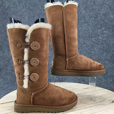 UGG Boots Womens 5 Bailey Button Triplet II Tall Pull On Brown Suede Casual  • £23.39