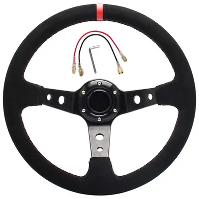 Steering Wheel 350mm Deep Dish 6 Bolt Suede Leather For JDM Sport Racing  • $47.44