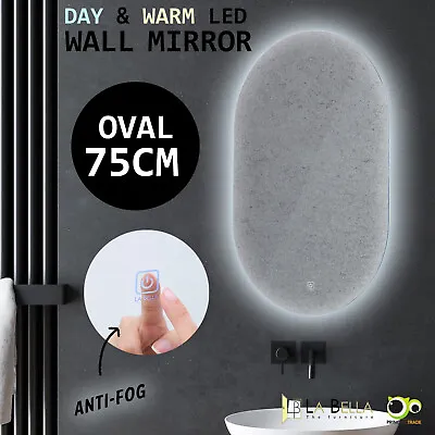 LED Wall Mirror Oval Touch Anti-Fog Makeup Decor Bathroom Vanity 50x75cm • $139.90