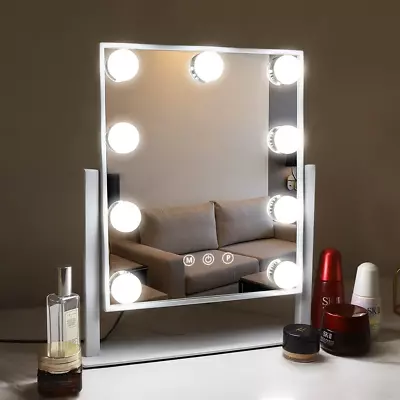 Hollywood Vanity Mirror With Lights 360° Swivel Tabletop Metal White • $54.49