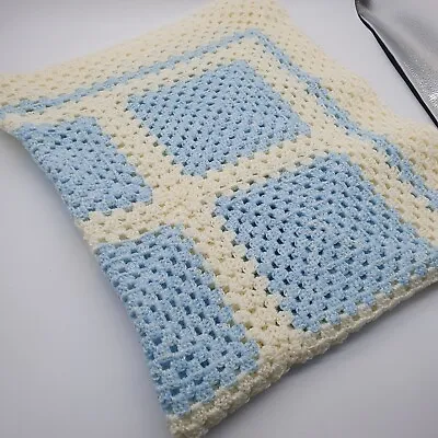 £14.99 • Buy Crochet Vintage Handmade Baby Blue Granny Blanket Throw - 120cm X 100cm