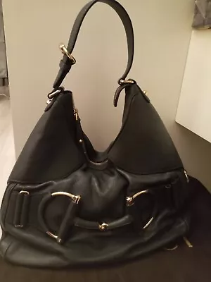 Gucci Web Horsebit Heritage Hobo Leather  Dark Gray Shoulder Bag • $270