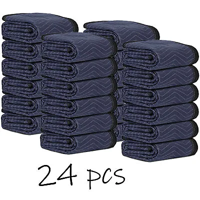 24 Pack Moving Blankets 80  X 72  Pro Economy Blue/Black Shipping Furniture Pads • $106.58