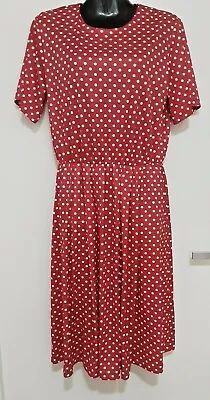 Size 10 Women's Red & White Polka Dot Short Sleeve Vintage Style Dress Euc • $18