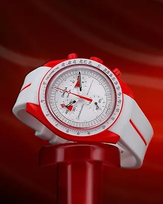 £29.99 • Buy ***TOP*** Watch Strap For Omega X Swatch MoonSwatch Mars - White With Red Line