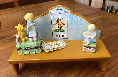 Disney Midwest Falls Classic Pooh Trinket Boxes Display Bench. Christopher Robin • $175